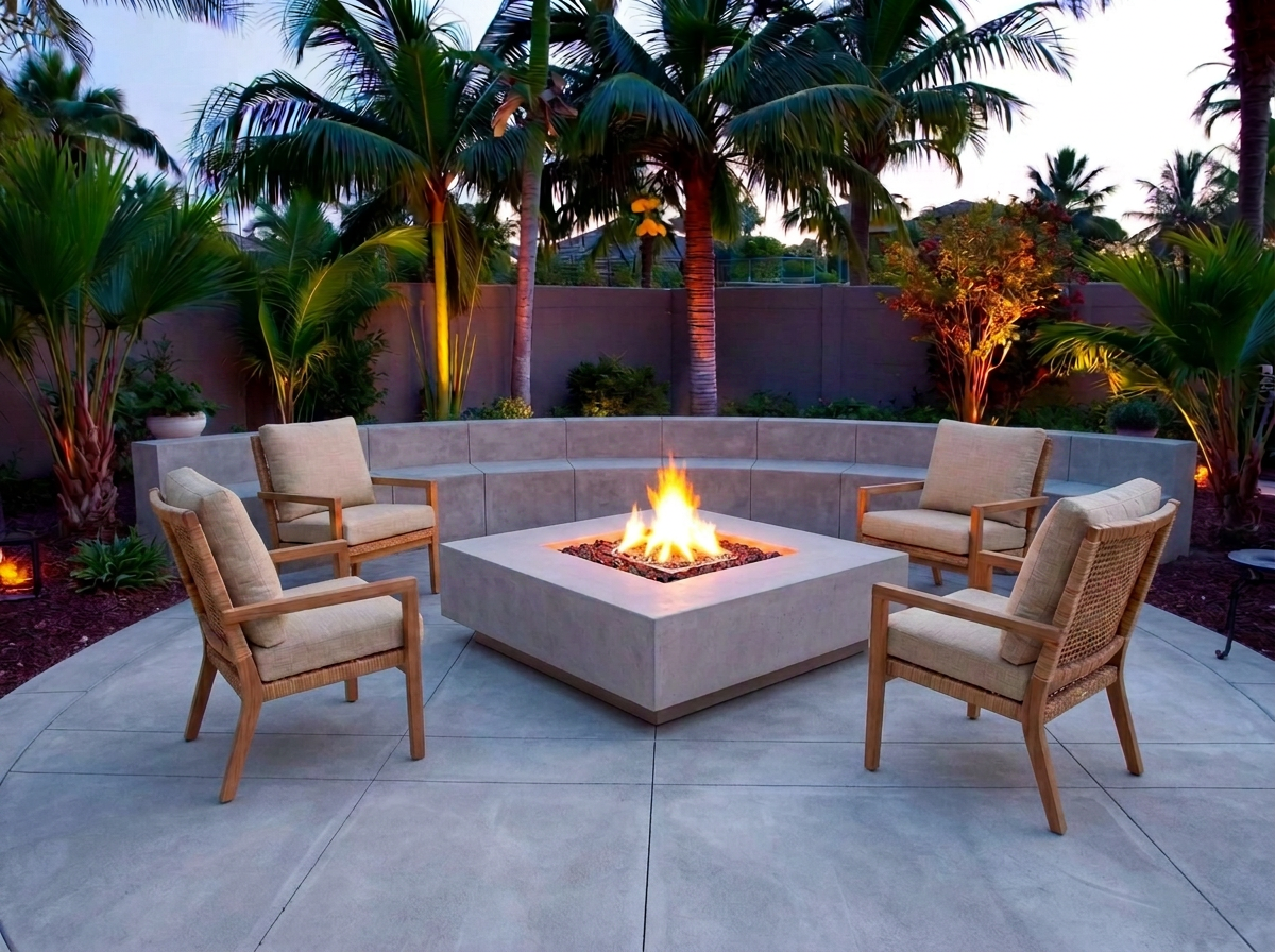 Tropical firepit lounge